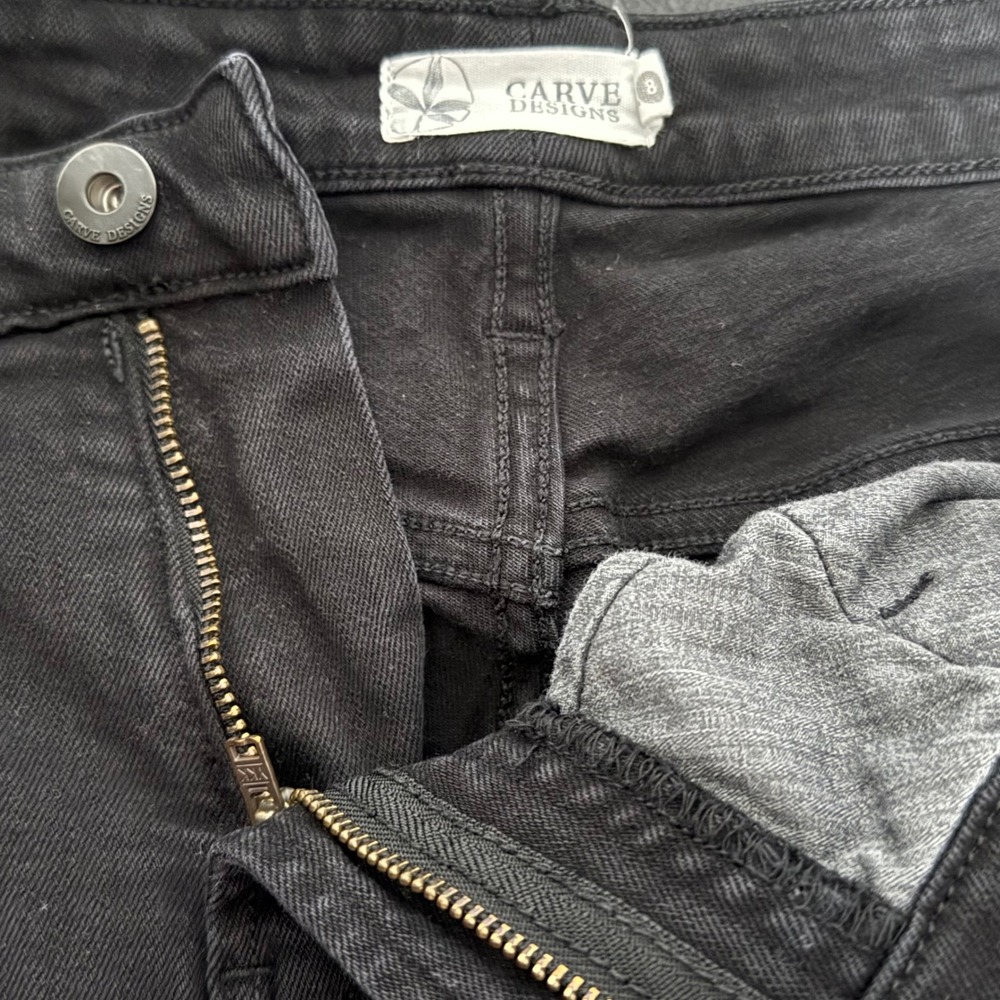 Carve Designs Jeans Womens 8 Black Organic Cotton Stretch Raw Hem Straight Leg - Picture 3 of 10